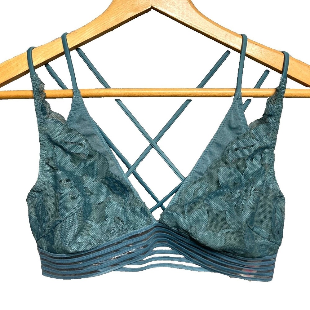 Victoria Secret Bralette S Bra Green Unlined Strappy Sheer Lace Halter Wireless